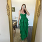 Green Spaghetti Straps Tiered Cute Long Party Dress, DP2611
