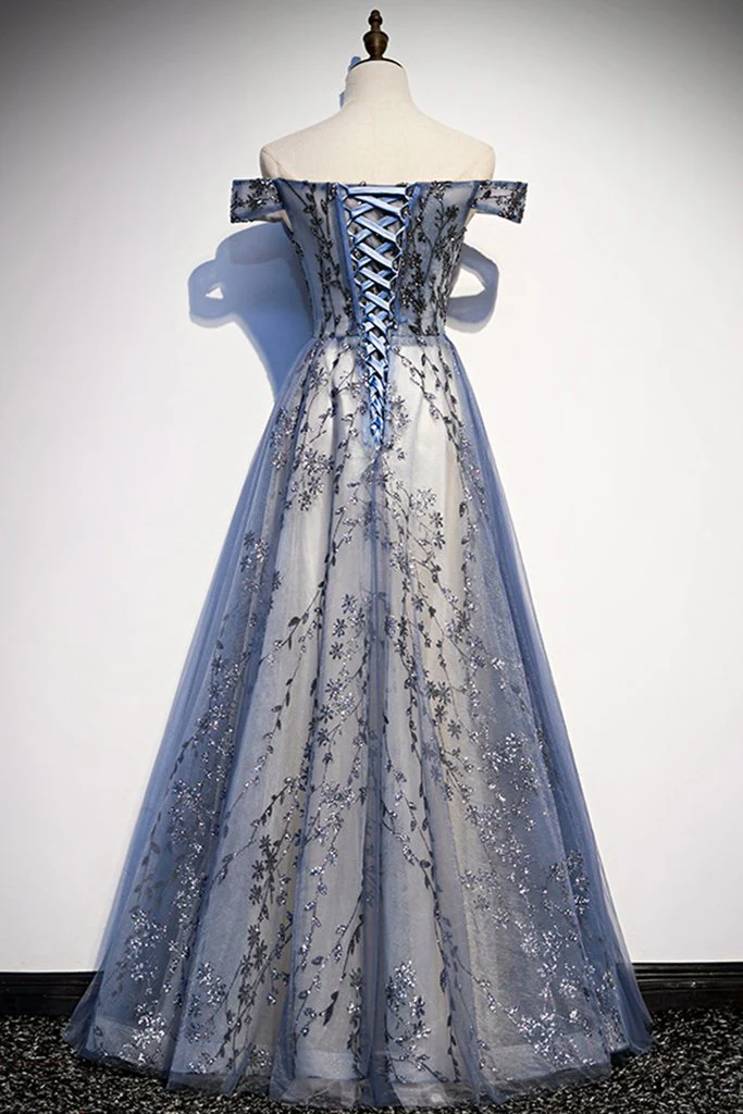 Elegant Off Shoulder A-Line Tulle Formal Party Dress, DP2474