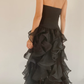 Black Strapless Ruffles Classy Evening Party Dress, DP2597
