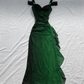 Burgundy Off Shoulder Ruffles Vintage Long Prom Dress, DP2493