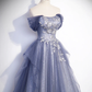 Charming Tulle Appliques A-Line Off Shoulder Formal Prom Dress, DP2482
