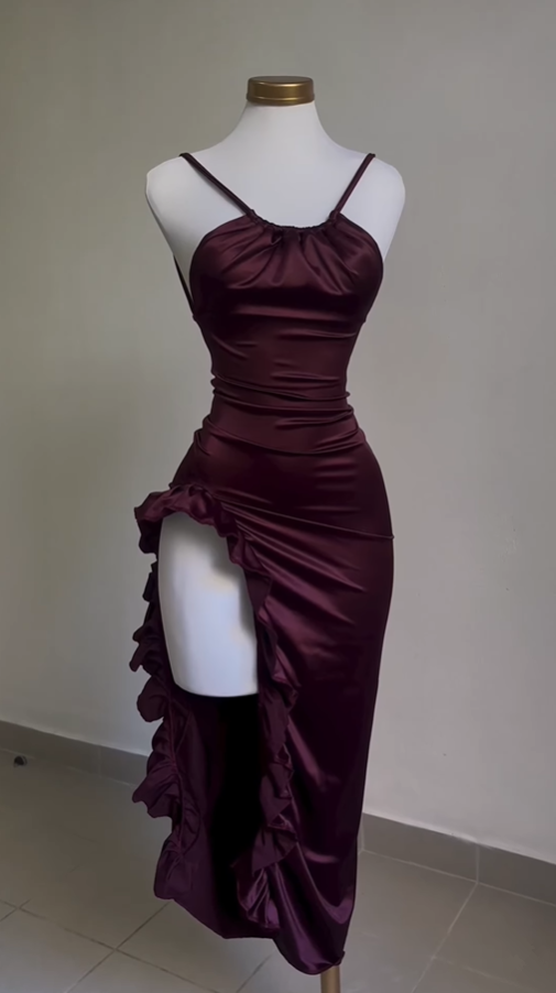 Vintage Backless Ruffle Asymmetrical Midi Length Party Dress, DP2563