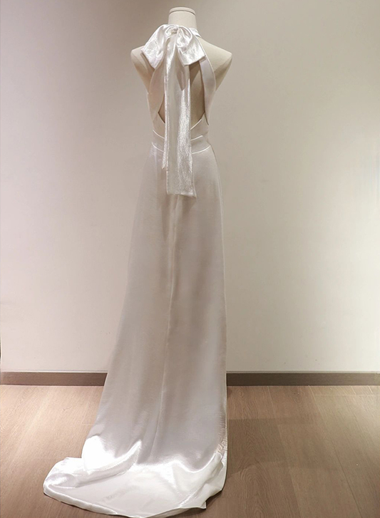 White Halter Light Wedding Dresses Bride Dresses Fishtail Evening Dresses,DP1123