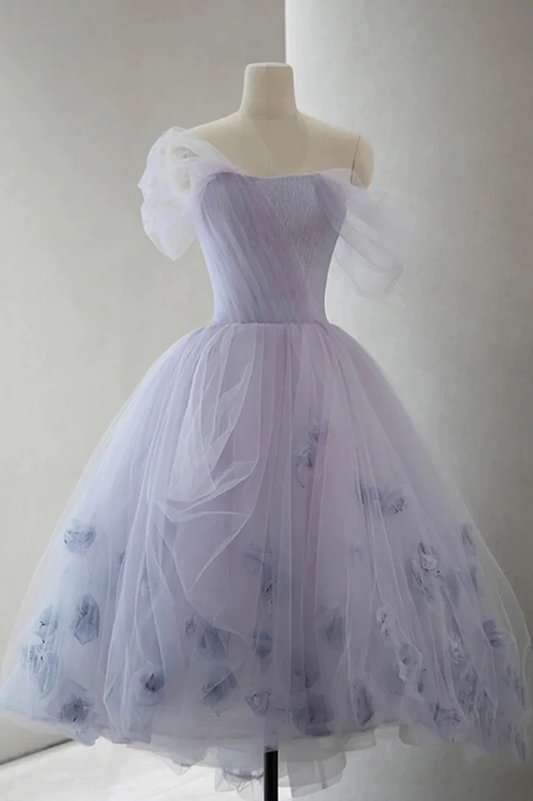 Lavender Off Shoulder A-Line Cute Party Dress Homecoming Dress,DP1744