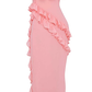 Pink Strapless Rufffle Long Party Dress with Slit,DP1878