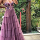 Gorgeous A-Line Embroidery Long Tulle Prom Dresses,DP0289