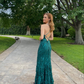 Green Mermaid Slit Long Prom Dresses Evening Dresses,DP362
