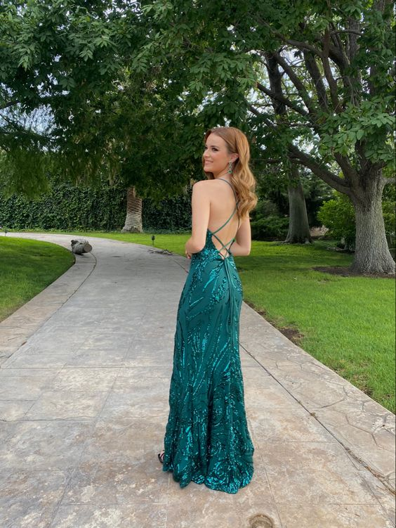 Green Mermaid Slit Long Prom Dresses Evening Dresses,DP362