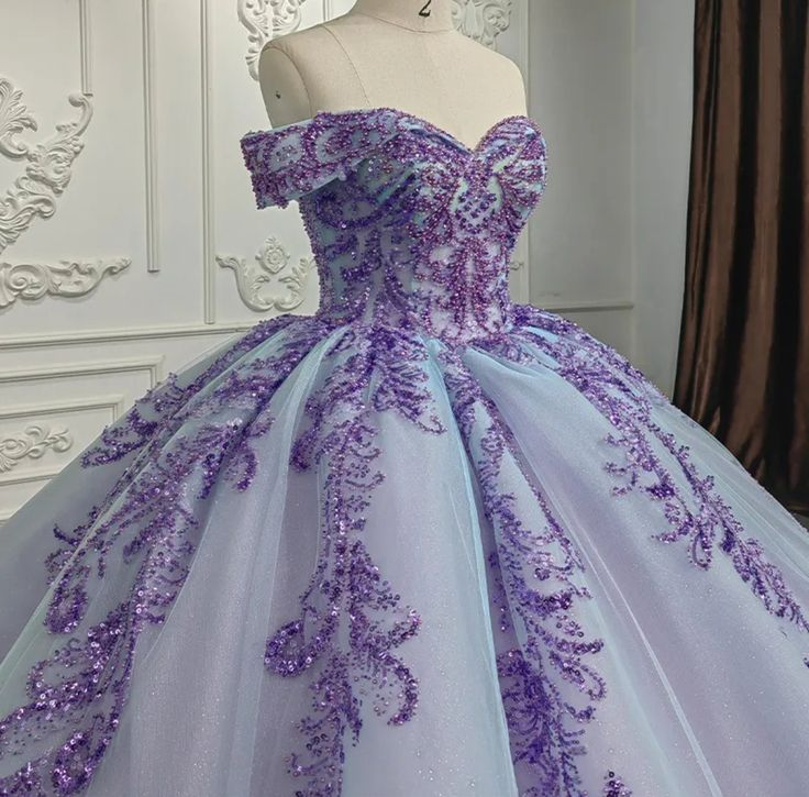Sequin Beaded Blue And Purple Sweetheart Off Shoulder Quinceanera Special Occasion Sweet 16 Ball Gown,DP697