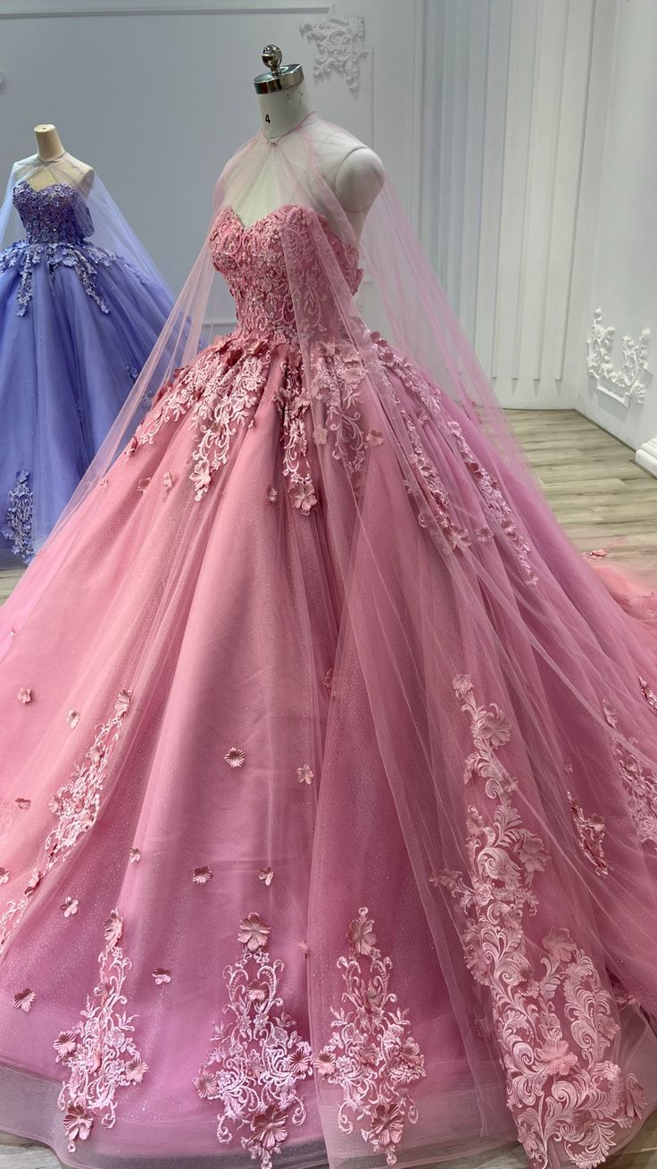 Pink Sweatheart Tulle Appliques Ball Gowns Quinceanera Dress with Cape,DP728