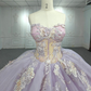 Light Purple Strapless Appliques Tulle Long Ball Gown Quinceanera Dress with Beads,DP747