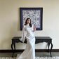 White High Neck Long Sleeves Formal Party Dress,DP1064