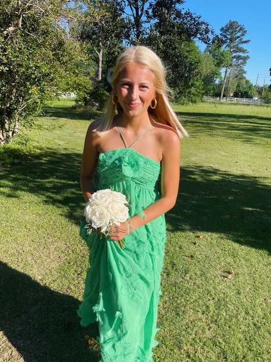 Elegant Green A-Line Long Party Dress Charming Wedding Guest Dress, DP2401