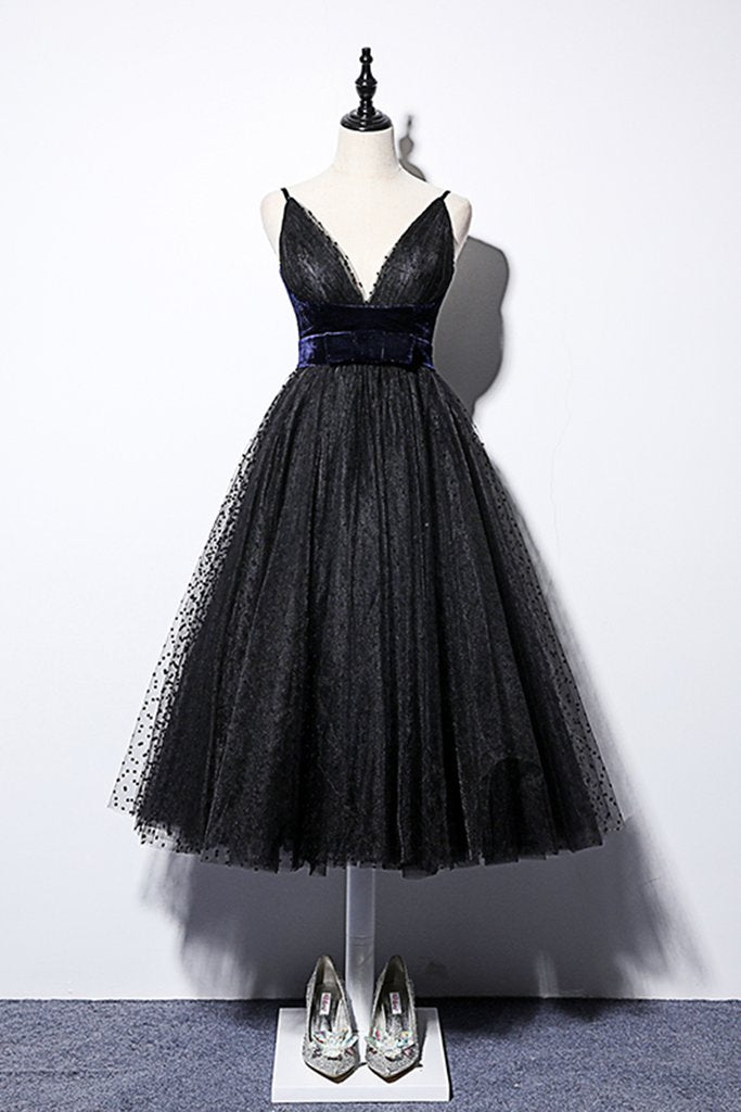 Simple black tulle short prom dress, black short evening dress