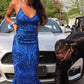 Gorgeous Blue Sequins Jewel Sleeveless Floor-length Mermaid Prom Dresses,DS4315