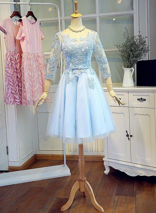 Juniors Blue Lace Homecoming Dress