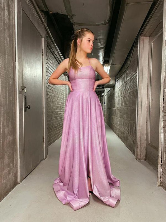 Simple Shimmering Lace-Up Back A-line Prom Dress,DS0329