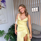 Yellow High-Low Spaghetti Straps Prom Dress Party Dress,DP442