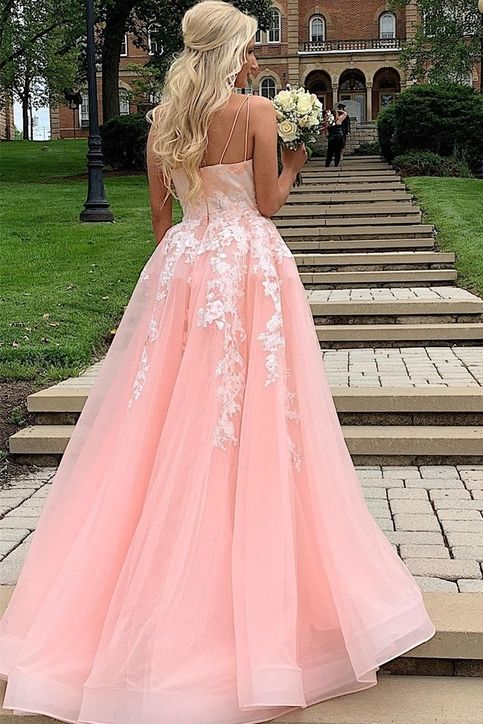 Gorgeous Pink Long Ball Gown with Appliques,DP0237