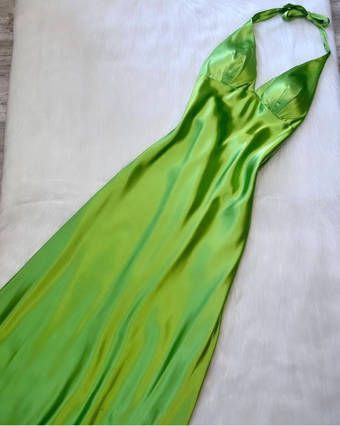 Vintage Green Halter Satin Simple Long Party Dress, DP2285