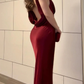 Wine Red Backless Sheath Elegant Long Party Dress, DP2790