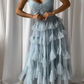 Light Blue A-Line Tulle Tiered Cute Prom Dress Party Gown, DP2561