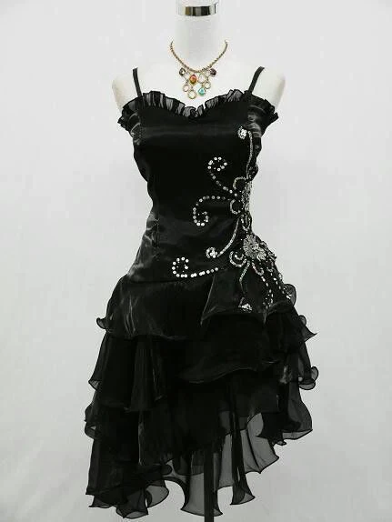 Vintage Black Straps Evening Dress Ruffle Beading Homecoming Dress, DP2291