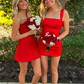 Red Strapless Sheath Homecoming Dress Cute Short Party Dress, DP2546
