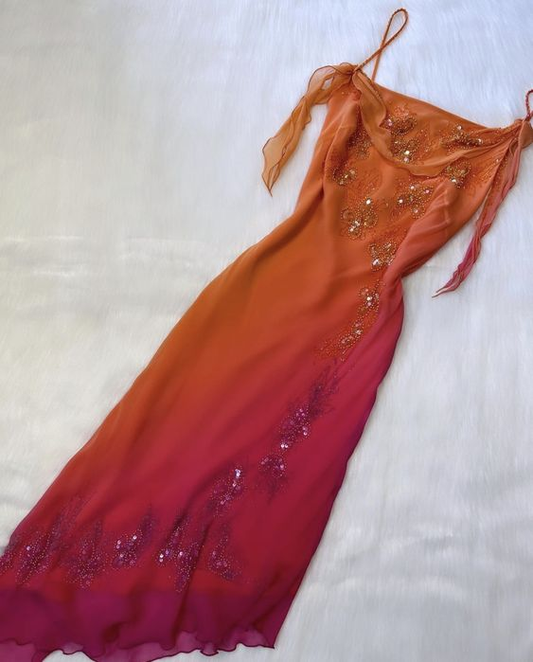 Gorgeous Spaghetti Straps Beading Charming Vintage Evening Dress, DP2497