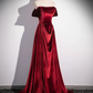 Burgundy Velvet Elegant A-Line Off Shoulder Formal Party Dress, DP2473