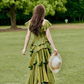 Green Ruffles A-Line Vintage Long Prom Dress Maxi Dress, DP2771