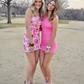 Pink Floral Printed Sheath Short Party Dress Homecoming Dress, DP2547