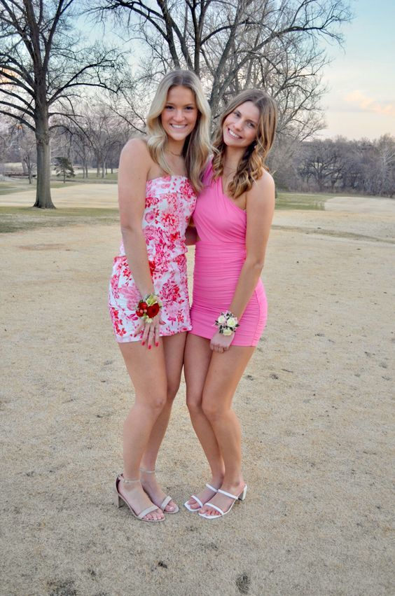 Pink Floral Printed Sheath Short Party Dress Homecoming Dress, DP2547