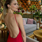 Sexy Red Halter Backless Ruffles Evening Party Dress, DP2777