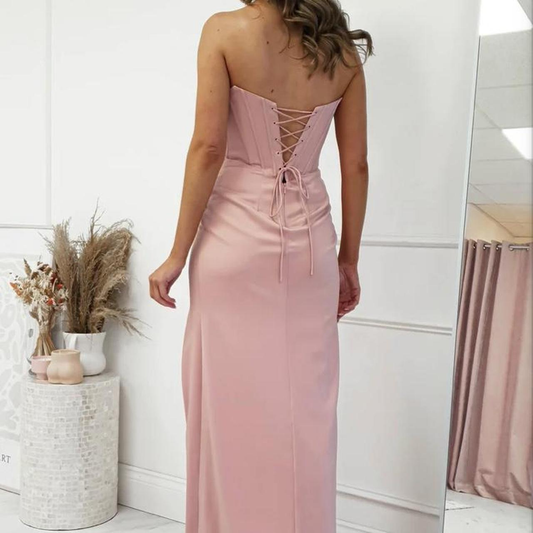 Pink Strapless Sheath Simple Long Party Dress, DP2626