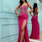 Fuchsia Straps Mermaid Long Prom Dress With Split,DP069