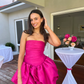 Hot Pink Strapless A-Line Birthday Party Dress Homecoming Dress, DP2464