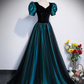 Unique Black Long Prom Dress Tulle A-Line Short Sleeve Evening Gown, DP2475