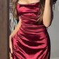 Wine Red Straps Satin Classy Homecoming Dress, DP2753