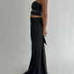 Black Strapless Satin Classy Simple Long Party Dress, DP2630