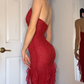 Gorgeous Red Halter Glitter Ruffle Mermaid Long Evening Dress, DP2648
