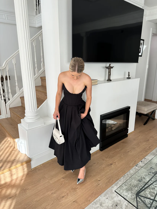 Elegant Black Sweatheart A-Line Long Party Dress, DP2634
