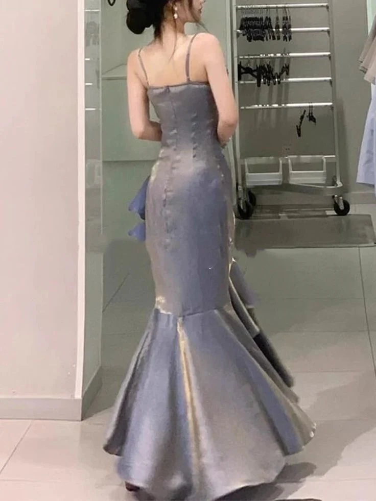 Elegant Spaghetti Straps Mermaid Ruffles Long party Dress, DP2574