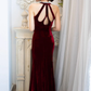 Wine Red Halter Beading Velvet Mermaid Long Party Dress, DP2660