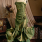 Elegant Spaghetti Straps Mermaid Ruffles Long party Dress, DP2574