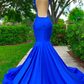 Royal Blue Long Mermaid Appliques Sequined Black Girl Prom Dress, DP2307