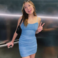 Shiny Blue Spaghetti Straps Cute Bodycon Homecoming Dress, DP2599