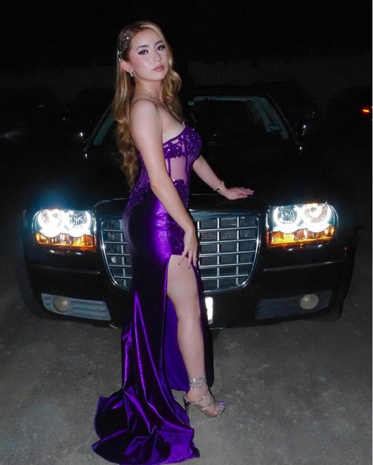 Elegant Purple Strapless Corset Long Prom Dress, DP2601