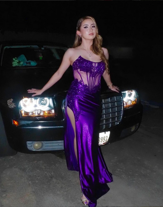 Elegant Purple Strapless Corset Long Prom Dress, DP2601