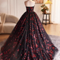 Black Tulle and Red Sequins A-Line Strapless Formal Party Dress Evening Gown, DP2479
